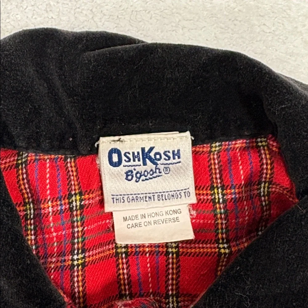 Vintage OshKosh B'gosh Red long sleeve Plaid black velvet trimmed dress girls 5